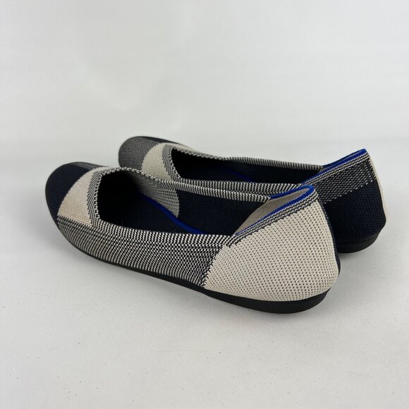 Rothys Womens Cap Toe Buffalo Plaid Round Toe Ballet Flat Black White size 7.5 - Picture 6 of 15